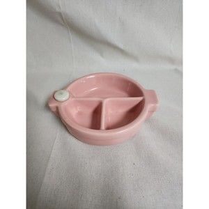 Vintage Hankscraft PINK Ceramic Baby Food Warming Dish w/ Cork & Ceramic Cap